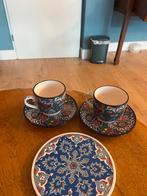 Turks theekoppen set (2) met onderzetter - blauw aardewerk, Overige typen, Nieuw, Ophalen of Verzenden, Overige stijlen