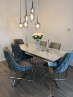 Moderne eettafel met marmerlook en chrome poten, Ophalen, 50 tot 100 cm, Zo goed als nieuw, Vier personen