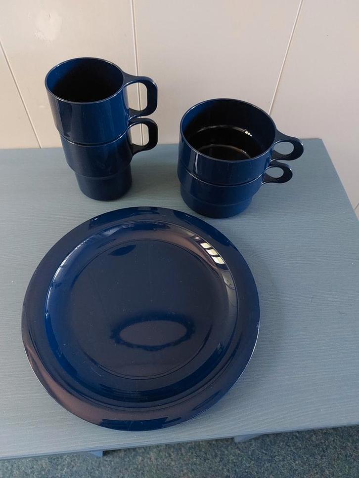Coppia kampeerservies blauw zgan, Huis en Inrichting, Keuken | Servies, Zo goed als nieuw, Bord(en), Overige stijlen, Porselein