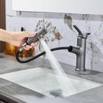 Wastafelkraan met uittrekbare douchekop, 3 straalsoorten, Doe-het-zelf en Verbouw, Sanitair, Ophalen of Verzenden, Nieuw, Chroom