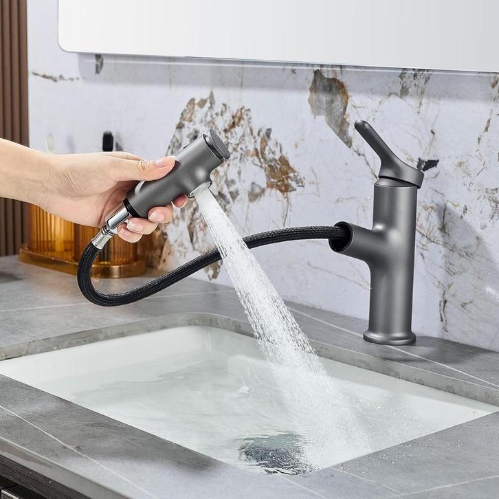 Wastafelkraan met uittrekbare douchekop, 3 straalsoorten, Doe-het-zelf en Verbouw, Sanitair, Nieuw, Kraan, Chroom, Ophalen of Verzenden