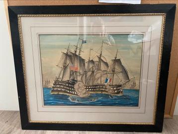 Prachtig xxl antiek schilderij/tekening veldslag Frans Uk  beschikbaar voor biedingen