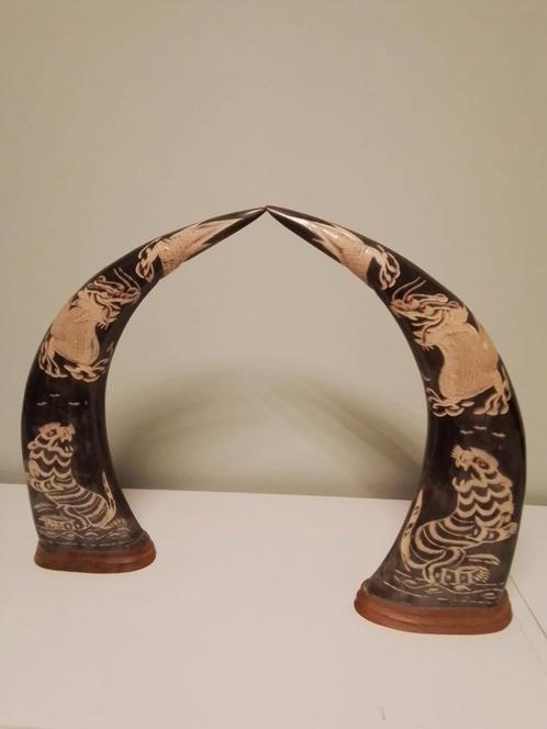 waterbuffel hoorns bewerkt, Antiek en Kunst, Kunst | Designobjecten, Ophalen