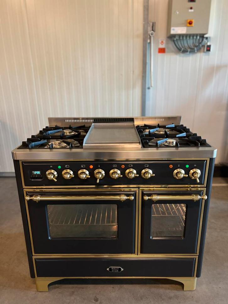 Luxe Boretti majestic 100cm Goud messing + frytop, Witgoed en Apparatuur, Fornuizen, Zo goed als nieuw, Vrijstaand, Gas, 5 kookzones of meer