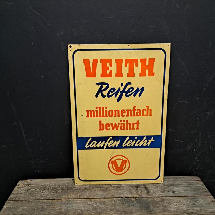 Veith Reifen banden blikken reclamebord, Verzamelen, Merken en Reclamevoorwerpen, Gebruikt, Reclamebord, Ophalen