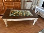 Salontafel , landelijk . Met lade , glas en tekst zijkant, Ophalen, 100 tot 150 cm, 50 tot 100 cm, Minder dan 50 cm