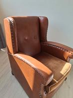 Antieke Lederen Fauteuil, Gebruikt, 75 tot 100 cm, Antiek, Ophalen