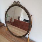 Antiek - Spiegel - Rond - Koper - Met kuif en klosjes -*., Ophalen of Verzenden, Rond, Minder dan 50 cm, Minder dan 100 cm