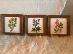 3 vintage ingelijste tegels, Ophalen of Verzenden, Gebruikt, Hout, Minder dan 50 cm