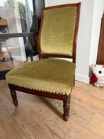 Antieke beistoel met groene bekleding, Ophalen of Verzenden