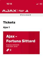 2 kaartjes ajax fortuna F-side, Tickets en Kaartjes, Twee personen, April