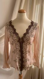 Zacht roze shirt met kant / borduur, maat 38, Maat 38/40 (M), Ophalen of Verzenden, Lange mouw, Roze