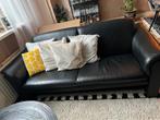 Zwarte leren bank - modern design, Gebruikt, Minder dan 75 cm, Driepersoons, Leer