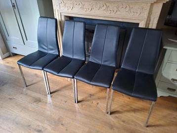 Moderne Eetkamerstoelen - Set van 4 - Zwart Kunstleer beschikbaar voor biedingen