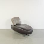 1x Leolux Kikko Chaise Longue Bruin/Grijs Leer - Chroom, Eenpersoons, Ophalen of Verzenden, Zo goed als nieuw, Metaal