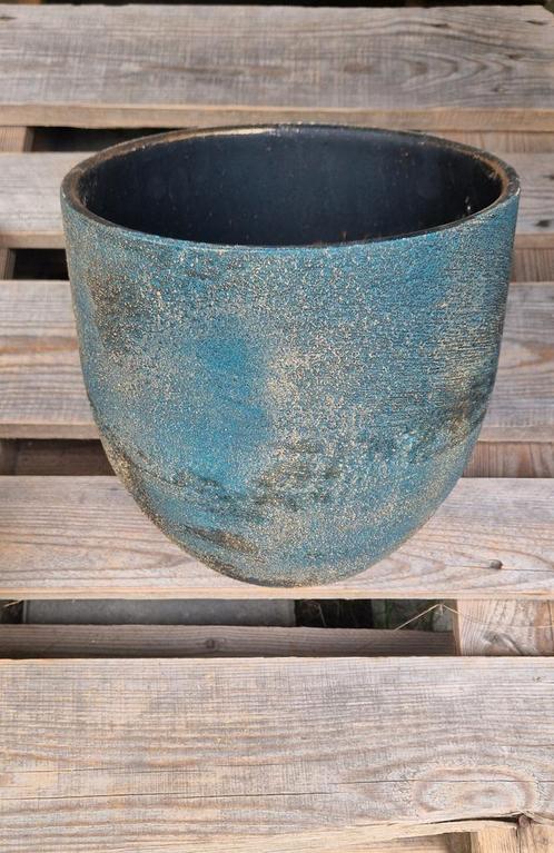Bloempot van Tuinland groen goud, Tuin en Terras, Bloempotten, Zo goed als nieuw, Aardewerk, Binnen, Minder dan 25 cm, Rond, Ophalen of Verzenden