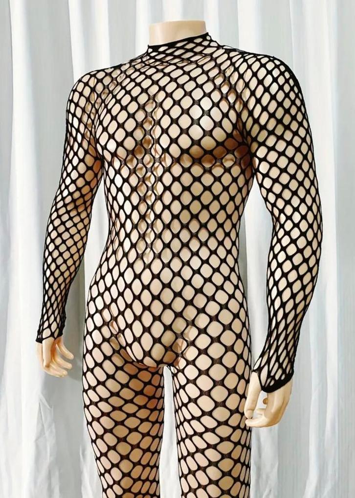 Zwarte Fishnet Bodysuit, Kleding | Dames, Ondergoed en Lingerie, Body of Korset, Zwart, Ophalen of Verzenden