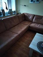 Bruine lederen hoekbank - Vierpersoons of meer, Huis en Inrichting, Banken | Bankstellen, Ophalen, Gebruikt, 100 tot 125 cm, Hoekbank