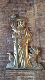 Antieke koperen relgieuze plaquette, zie foto's, Ophalen of Verzenden