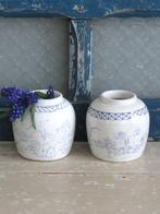 Oude gemberpot wit/ blauw, Antiek en Kunst, Ophalen of Verzenden