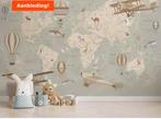 Wereldkaart fotobehang, Ophalen, 10 tot 25 m², Beige