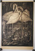 Willem van den Berg. Litho. Flamingo's. Gesigneerd., Antiek en Kunst, Kunst | Litho's en Zeefdrukken, Ophalen of Verzenden