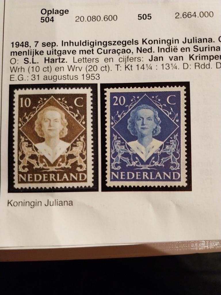 F75. 1948. Inhuldigingszegels Kon. Juliana, postfris., Postzegels en Munten, Postzegels | Nederland, Ophalen of Verzenden