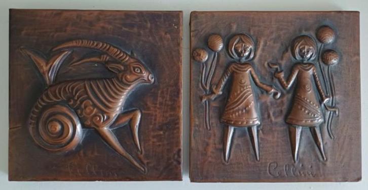 2 Antieke amsterdamse school  steenbok en tweelingen, Antiek en Kunst, Antiek | Overige Antiek, Ophalen of Verzenden