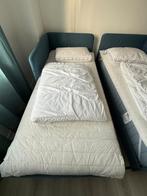 1 persoons bed + matras (BLÅKULLEN Gestoffeerd bedframe)), Ophalen, 90 cm, Eenpersoons, Blauw