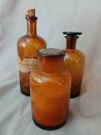 3x  oude vintage bruine glazen apothekerspot, apothekersfles, Ophalen of Verzenden