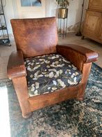 Oude club fauteuil schapenleer, Ophalen, Gebruikt, 50 tot 75 cm, Leer
