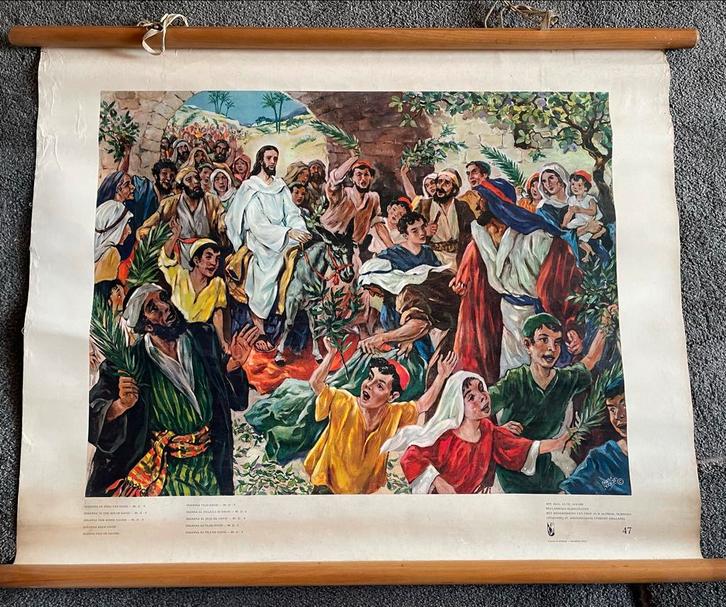 Oude Schoolplaat - Intocht in Jeruzalem nr. 47, Antiek en Kunst, Antiek | Schoolplaten, Overige thema's, Ophalen