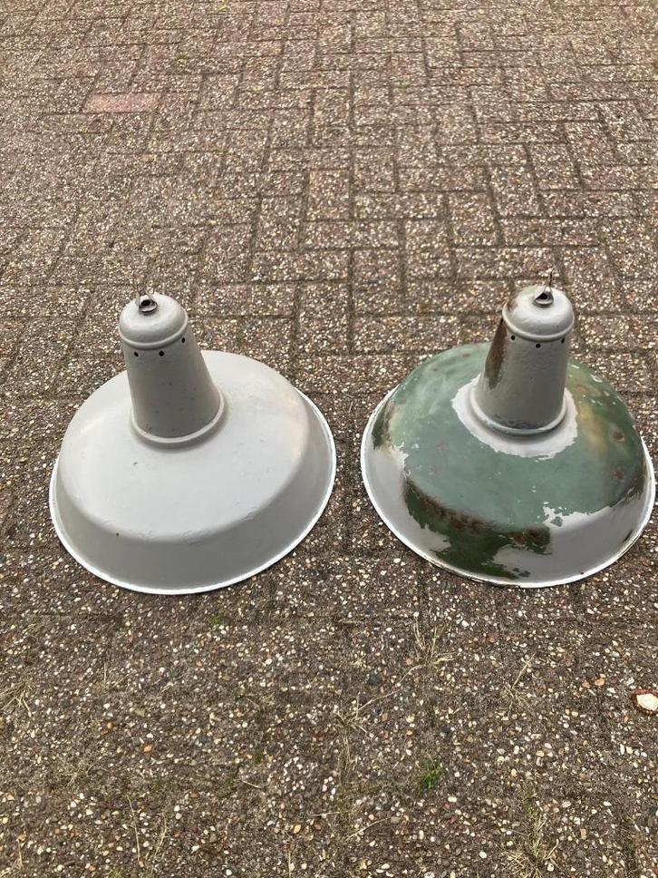 2x orginele industriële lampen, Huis en Inrichting, Lampen | Hanglampen, Gebruikt, Minder dan 50 cm, Metaal, Ophalen