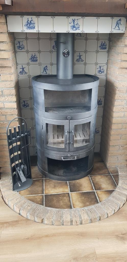 Houtkachel, haardset en thermometer, Huis en Inrichting, Kachels, Gebruikt, Inbouw, Houtkachel, Hout, Ophalen