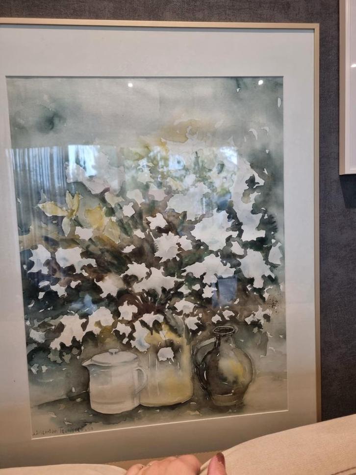 Aquarel Stilleven met Bloemen, Antiek en Kunst, Kunst | Tekeningen en Foto's, Ophalen of Verzenden