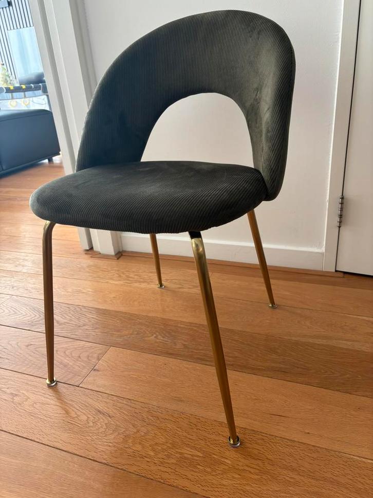 Groene stoel met gouden poten, Huis en Inrichting, Fauteuils, Zo goed als nieuw, Stof, Ophalen