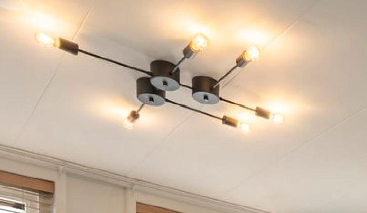 Mooie plafondlamp zwart met 6 sierledlampen, Huis en Inrichting, Lampen | Plafondlampen, Zo goed als nieuw, Ophalen