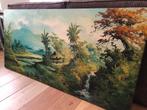 Prachtig groot olieverf schilderij Indonesie, Ophalen, 125 cm of meer, Zo goed als nieuw, Schilderij