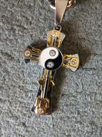 Bicolor heren ketting met YIN Yang kruis, Overige materialen, Gebruikt, Met strass, Ophalen of Verzenden
