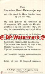 Determeijer Hubertus 1902 Rotterdam 1963 priester - 20442, Verzamelen, Bidprentjes en Rouwkaarten, Bidprentje, Ophalen of Verzenden
