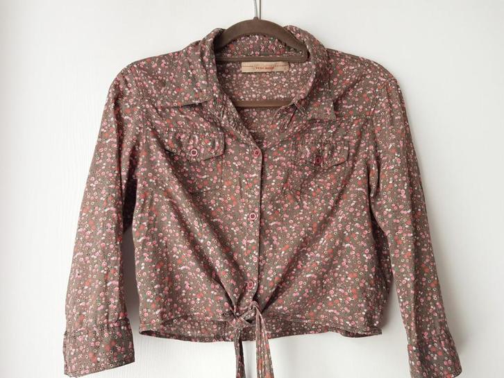 Vero Moda korte knoop knot blouse bloemetjes L (40), Kleding | Dames, Blouses en Tunieken, Zo goed als nieuw, Maat 38/40 (M), Bruin