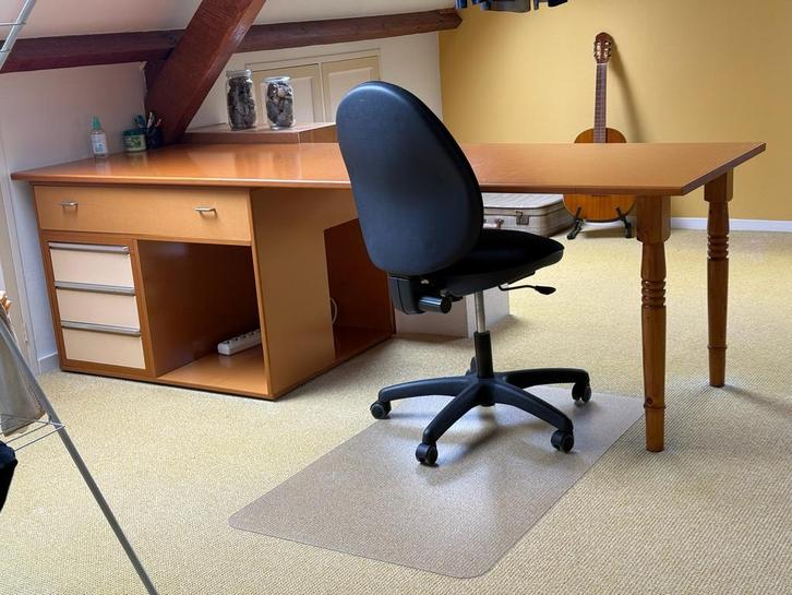 Stevig MDF bureau 244x80 cm met ladeblok en opbergvak, Huis en Inrichting, Bureaus, Gebruikt, Ophalen