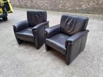 Zwart leren 2-zits bank + 2 stoelen, Ophalen, Gebruikt, Tweepersoons, Rechte bank
