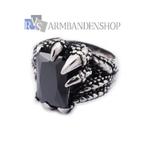 Rvs draken klauw ring draak met "onyx" of rode "robijn", 19 tot 20, Nieuw, Dame of Heer, Zilver