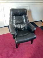 2 zwart leren fauteuils., Huis en Inrichting, Fauteuils, Ophalen of Verzenden, Gebruikt, 75 tot 100 cm, 50 tot 75 cm