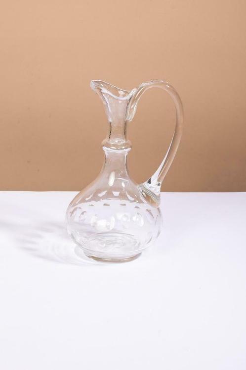 Amandelgeslepen glazen kan met oor, decanter, oorkaraf, Antiek en Kunst, Antiek | Glas en Kristal, Ophalen of Verzenden