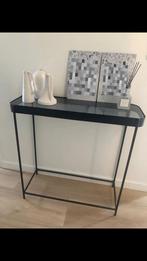 Sidetable zwart met glas 78x26x75 cm, Glas, 25 tot 50 cm, Gebruikt, Rechthoekig