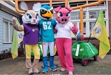 Mascotte konijn. Varken. Vogel vrijgezellenfeest boerenovert beschikbaar voor biedingen