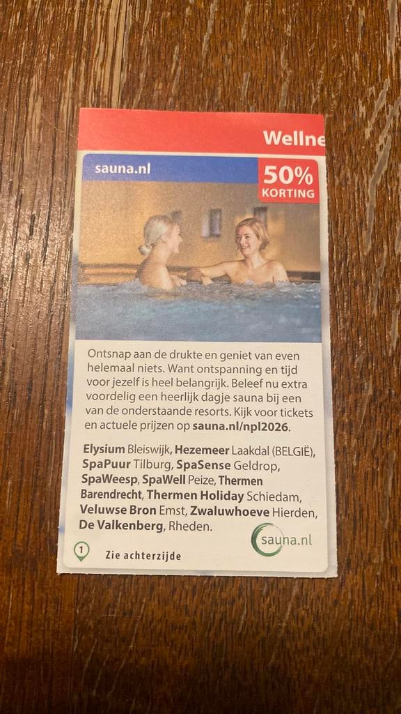 Sauna bon 50%, Tickets en Kaartjes, Kortingsbon, Spa of Sauna