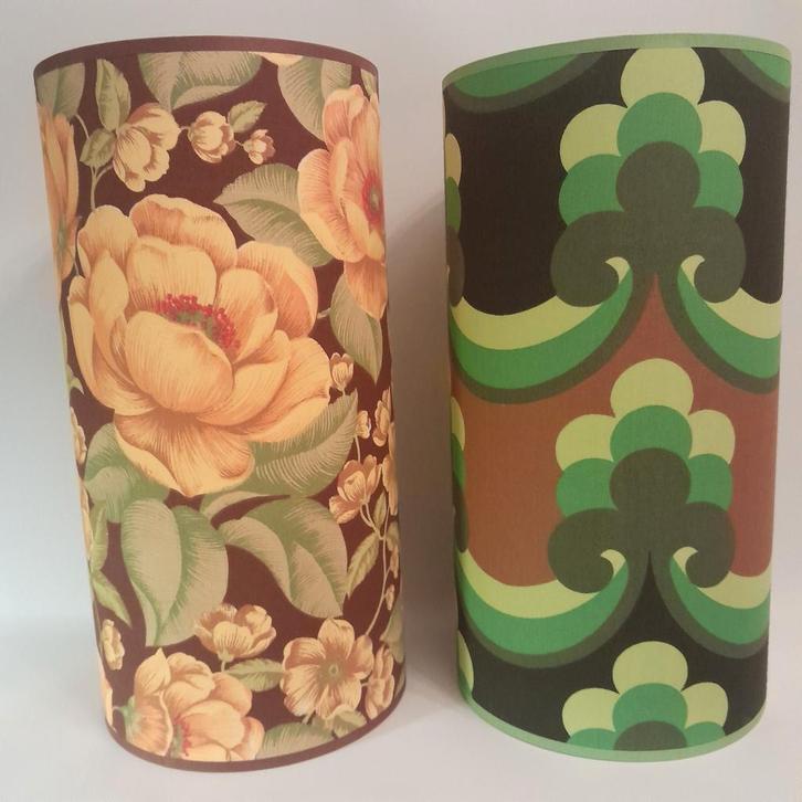 Lampenkappen extra hoog retro vintage groen bruin geel, Huis en Inrichting, Lampen | Lampenkappen, Nieuw, Minder dan 25 cm, Rond